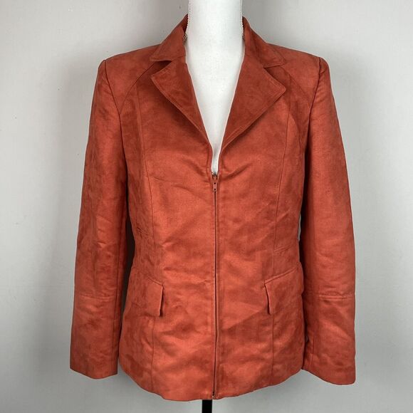 Nygard Collection Women's Orange Lined Collared Zipper Faux Suede Jacket Size 10 - Picture 2 of 11